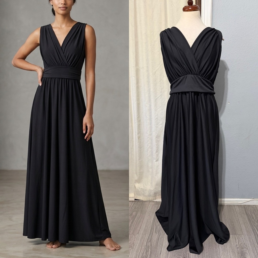 KOH KOH Black Maxi Dress 2X Sleeveless Wrap V-Neck Plus Formal Gown Wedding